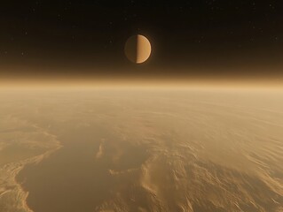 Obraz premium Martian landscape, half-moon, night sky