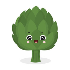 Cute cartoon artichoke vector illustration isolated on white background.
