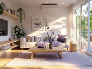 Fototapeta premium A modern living room with comfortable seating and natural light