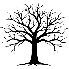 Obraz premium Black tree silhouette with roots and branches representing nature and all seasons