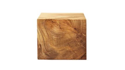 Square wooden block showing growth rings on transparent background