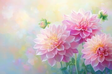 Fototapeta premium A serene image of delicate pink flowers, showcasing their intricate petals against a soft, colorful background.