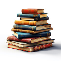 A stack of assorted books of various sizes and colors piled on top of each other, representing a collection rich in diversity and knowledge