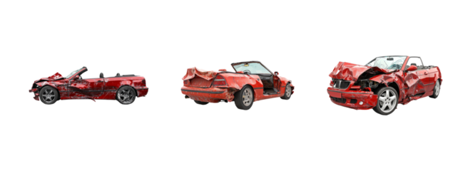 Damaged Red Sports Cars in Multiple Angles After Serious Accident