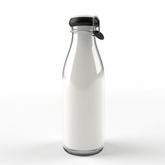 Fresh milk in a glass bottle mockup isolated on white background with clipping path