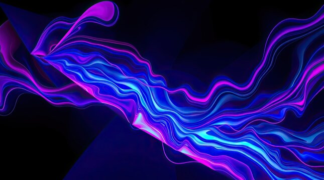 A dynamic display of flowing waves in striking shades of blue and pink harmonizes against a deep black background creating an energetic visual effect