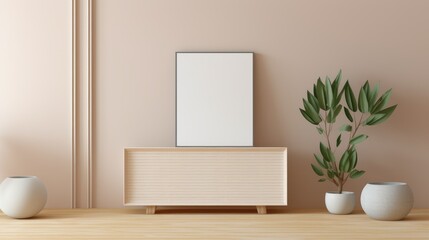 Blank frame mockup in a room with interior decorations