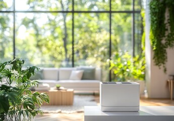 Fototapeta premium Home Air Purifier Cleanses Indoor Air, Improves Home Air Quality Significantly, Enhancing Well-being Naturally.