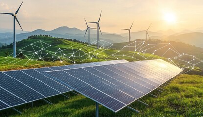 Harnessing Sustainable Energy: Solar Panels and Wind Turbines Powering a Greener Future in Scenic Landscapes