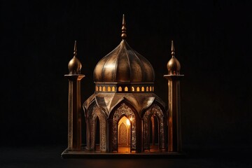 Obraz premium An ornate golden structure is illuminated against a dark background