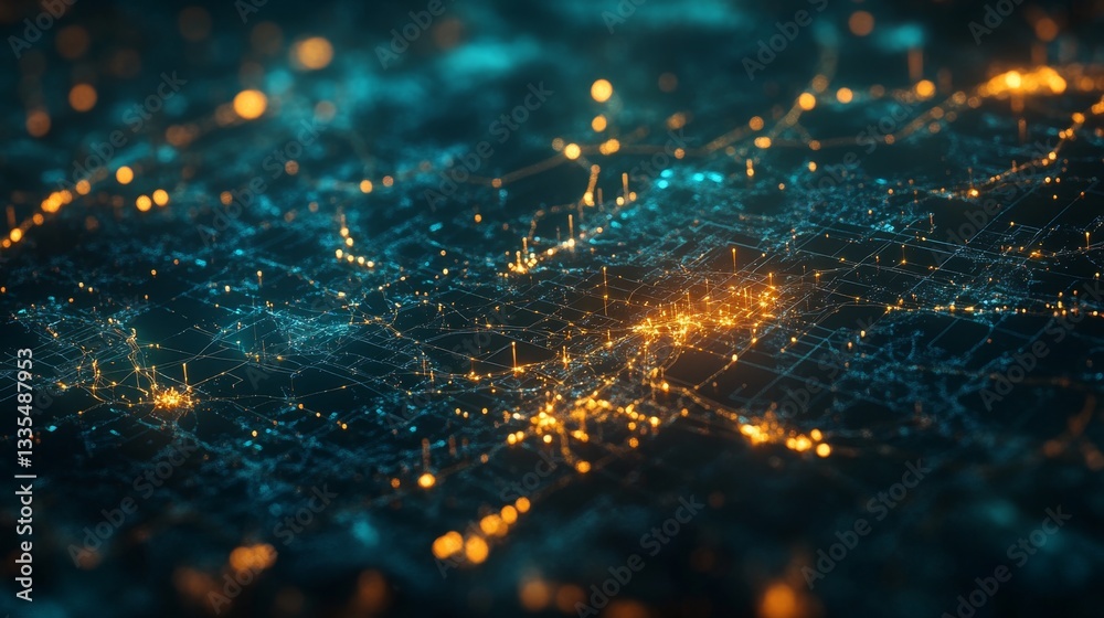 Poster visualizing global data distribution digital world map visualization cyber environment virtual persp