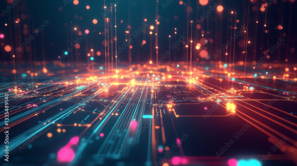 Poster exploring a futuristic machine learning network virtual space digital art high-tech environment data
