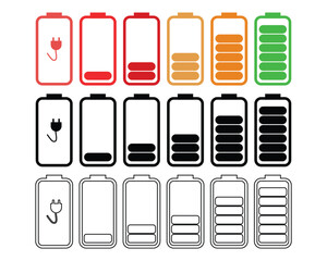 set of battery icons on white background.
