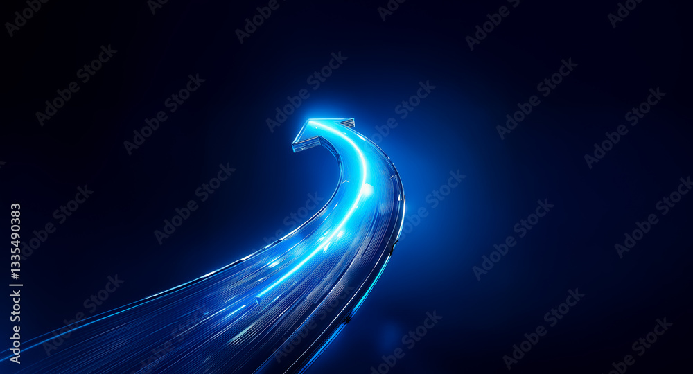Poster dynamic abstract image of a vibrant blue light stream curving against a dark backdrop. it suggests e