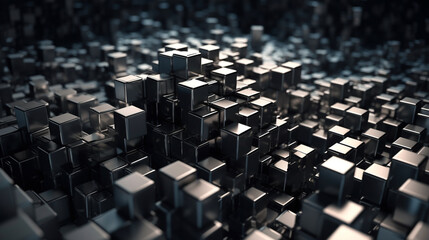 Obraz premium The photo features reflective metallic cubes arranged in a grid pattern, showcasing a futuristic, symmetrical, and sleek design with intricate details.