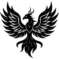 Fototapeta premium Mythical phoenix with digital flames silhouette vector illustration 