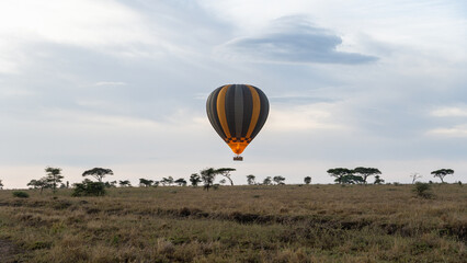 Obraz premium A Majestic Hot Air Balloon Gliding Gracefully Over the Beautiful African Savanna Landscape