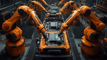 Automated Production Line with Orange Robots