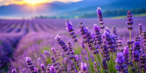 Obraz premium Vibrant Lavender Fields in Furano, Hokkaido, Japan: Close-up Bloom