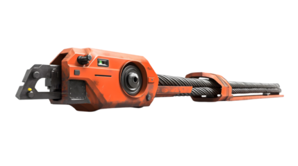 Heavy duty electric chainsaw tool in orange color perfect for wood cutting construction logging or professional carpentry power tool equipment