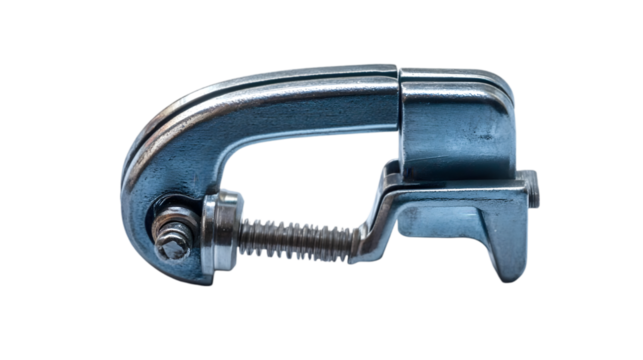 Durable metal clamp hook tool with threaded mechanism ideal for industrial equipment rigging hardware or mechanical lifting gear design content