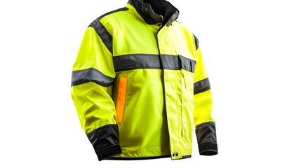 Fluorescent yellow safety jacket with black sleeves and zipper great for outdoor workers construction apparel or high visibility protective gear