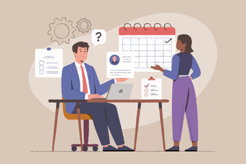 Fototapeta premium Business Meeting and Job Interview - Vector Illustration
