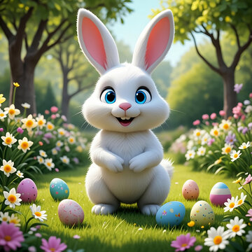 Wei&szlig;er Osterhase im Garten