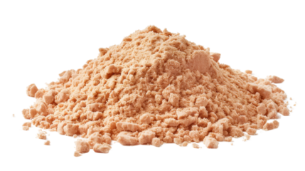 Pile of protein powder forming a small mountain on transparent background