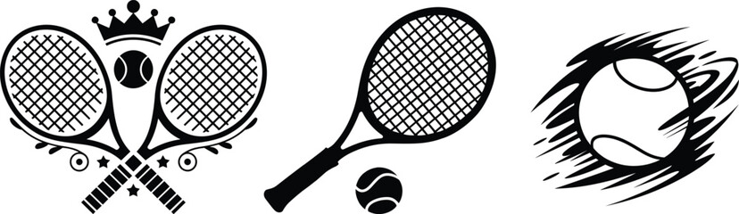 Set of tennis racket and ball, vector illustration.