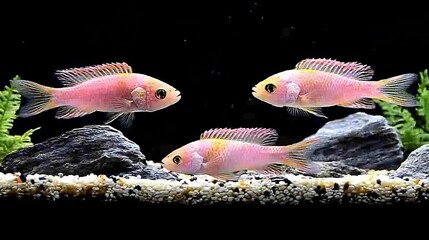 Obraz premium Three pink fish in aquarium.