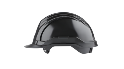 Black construction helmet safety gear isolated for industrial protection worker outfit or building site personal equipment head protection concept