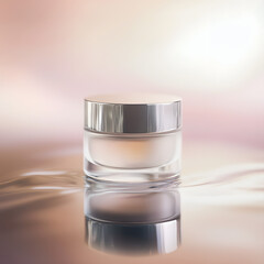 Elegant glass jar of face cream. Luxury skincare and cosmetic advertising design.