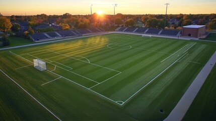 Obraz premium Soccer match view stadium field high-angle shot outdoor environment aerial perspective gigapixel quality