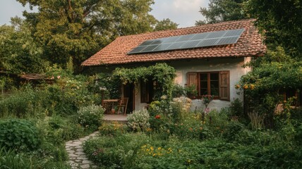 Charming Cottage with Solar Panel in Lush Garden