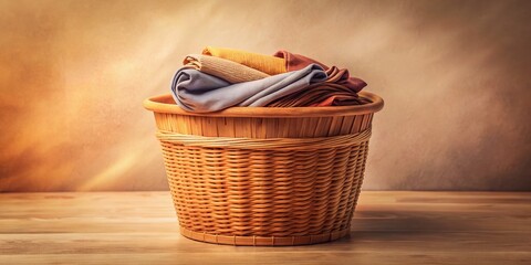 Fototapeta premium Vintage Sepia Laundry Basket: Minimalist Wooden Texture & Soft Shadows