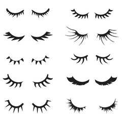Obraz premium Cartoon Eyelashes Cute Closed Eye with Lash, Girl Face with Mascara Lashes
