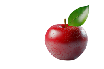 Fresh red apple with a green leaf isolated on a white background. High-resolution image of a juicy, organic fruit symbolizing health, nutrition, freshness, and natural food for diet, wellness, and adv