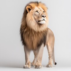 Obraz premium Majestic Male Lion Studio Portrait, Serene Background, Wildlife Print