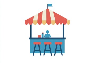 Naklejka premium Food Stand with Colorful Awning and Stools Perfect for Market or Festival Scenes