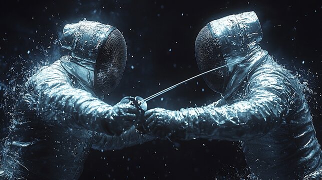 Fencing duel in a surreal setting