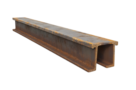 "Heavy Duty Steel I-Beam Isolated on White Background – Industrial Construction Metal Support, Structural Engineering Material, Rusted Iron Beam for Building Framework and Architecture Stock Image"

