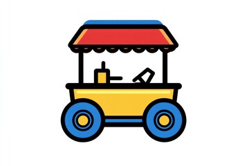 Naklejka premium Colorful Food Cart Illustration with Vibrant Wheels and Canopy for Market or Festival Scenes