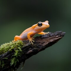 Orange frog rainforest log moss background wildlife