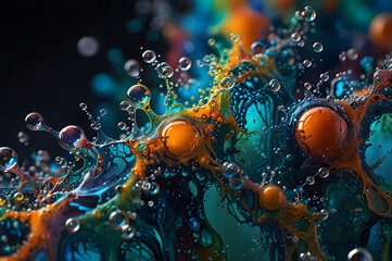 Vibrant Bubbles in Liquid Art - A Stunning Close-Up of Colors.