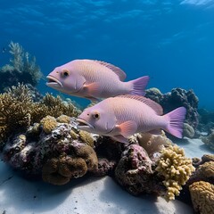 Naklejka premium Pink fish coral reef ocean underwater wildlife