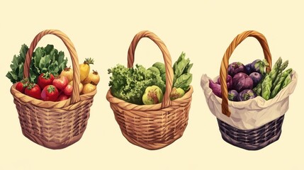 Colorful Fresh Vegetable Baskets