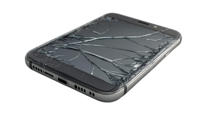 Black rugged smartphone with cracked screen isolated for tech damage repair concept mobile device protection or broken phone product mockup illustration