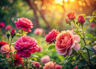 Obraz premium Vintage Spring Roses: Blooming Beauty in a Lush Garden