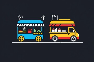Food Trucks Serving Fresh Meals A Vibrant Illustration of Mobile Dining Options with Colorful